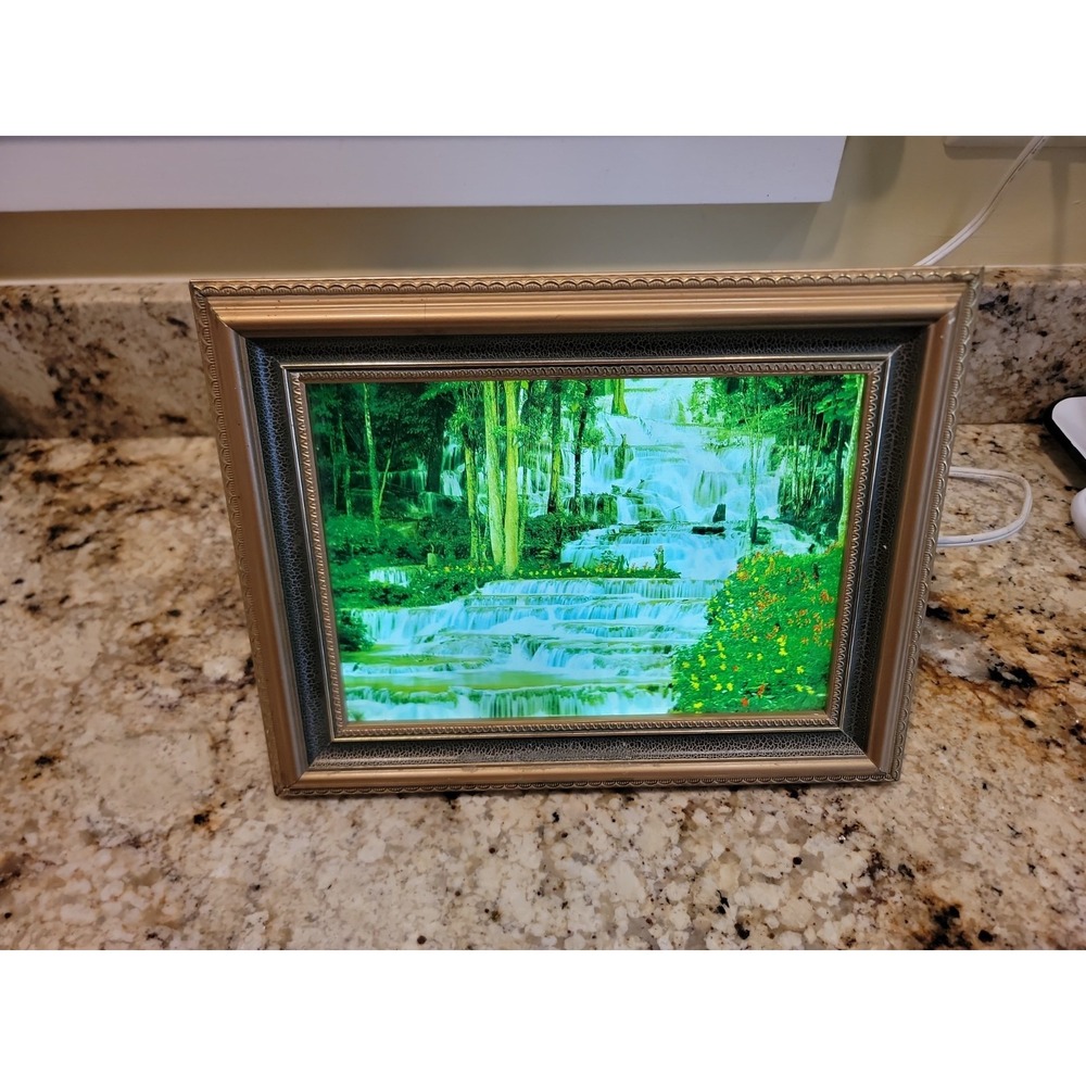 Vintage Waterfall Moving Water Light Sounds  Box Ornate Gold Frame 60's 70's